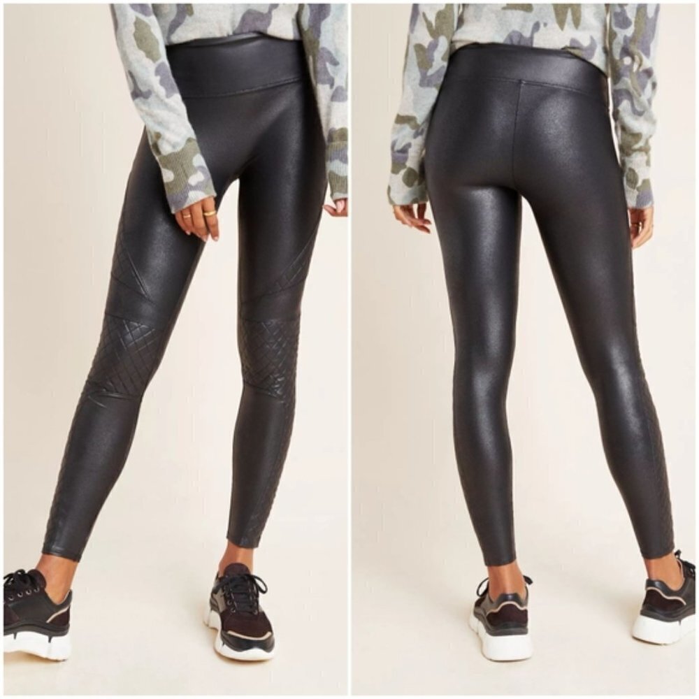 SPANX Quilted Faux Leather Leggings size XS NWT